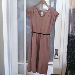 v neck sleeveless, below knee length.